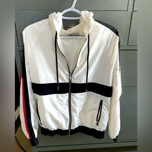 Forever 21 WHITE PINK/BLACK STRIPE WINDBREAKER - Size Small
